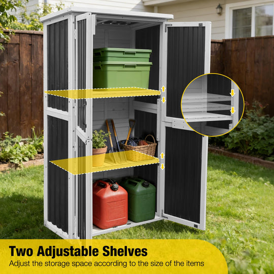 MEDEHOO Outdoor Storage Shed with Floor - Strong Metal Frame, Adjustable Shelves, Ventilated Blinds - Ideal for Garden Tools Cabinets Waterproof - Best in Sheds & Outdoor Storage