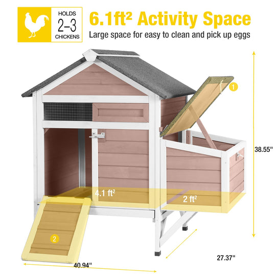 MEDEHOO AIR7020 Chicken Coop for 2 Chickens Home Ues Outdoor Small Wooden Chicken House with Expandable Run for Poultry Duck Coop Pull Out Tray Quail Cage,Hen Habitat