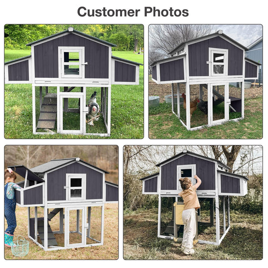 MEDEHOO Foldable Chicken Coop with Two Nest Box, 69.8'' Wooden Hen House for 4 6 Chickens