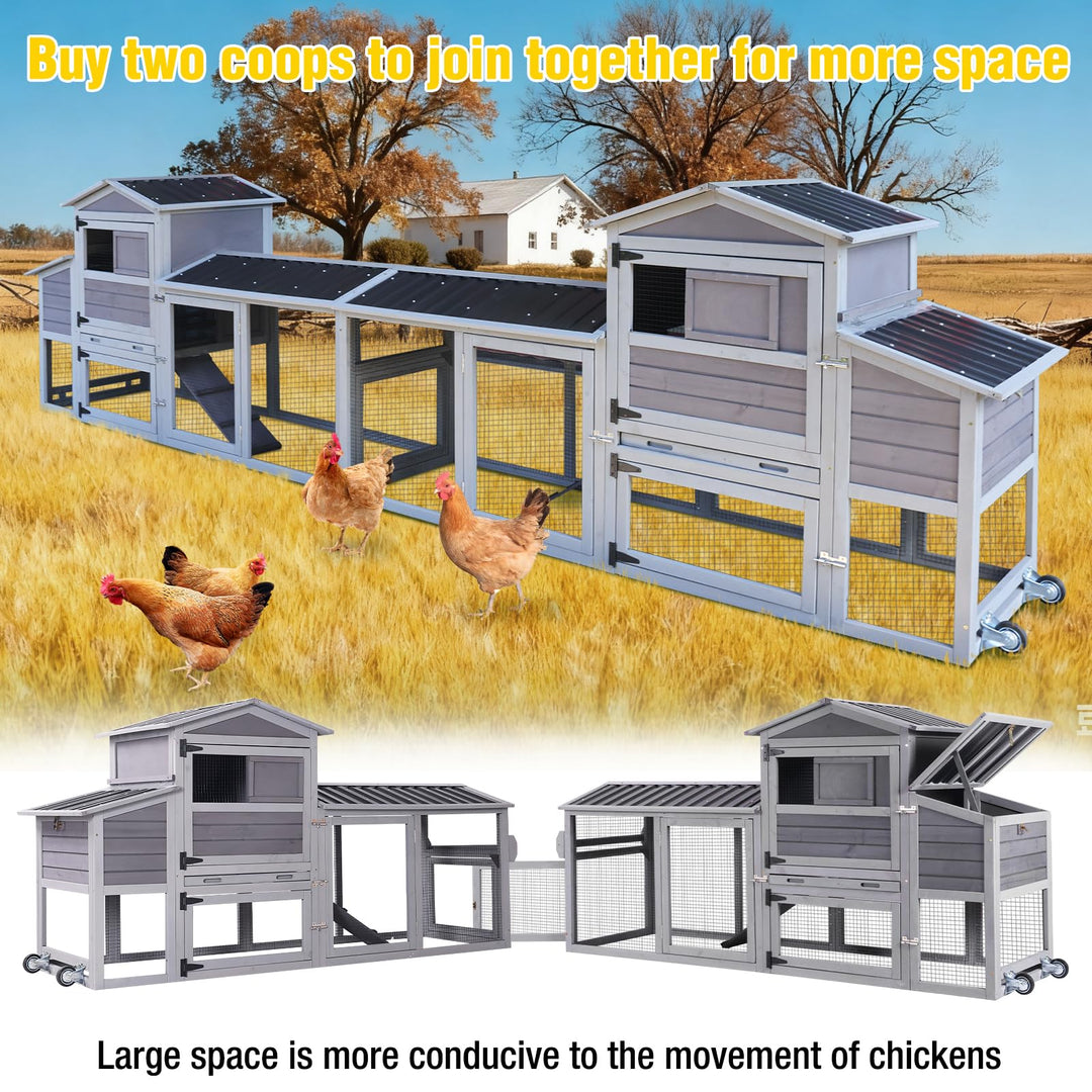 Suumerpety Large Chicken Coop on Wheels, Wooden Hen House with Nest Box and Weatherproof Roof