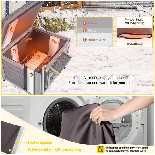 MEDEHOO AIR12-IN-HP Outdoor Heated Cat House with Heated Pad & Insulated Liner, Weatherproof Insulated Feral Cat Shelter for Winter