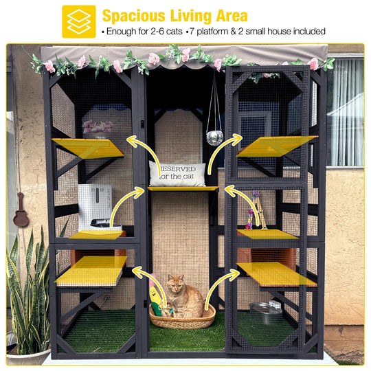 MEDEHOO 70"H Catio Outdoor Cat Enclosure Large Cat House for Mulitiple Cats Walk in Cat Cage with Tarp Roof