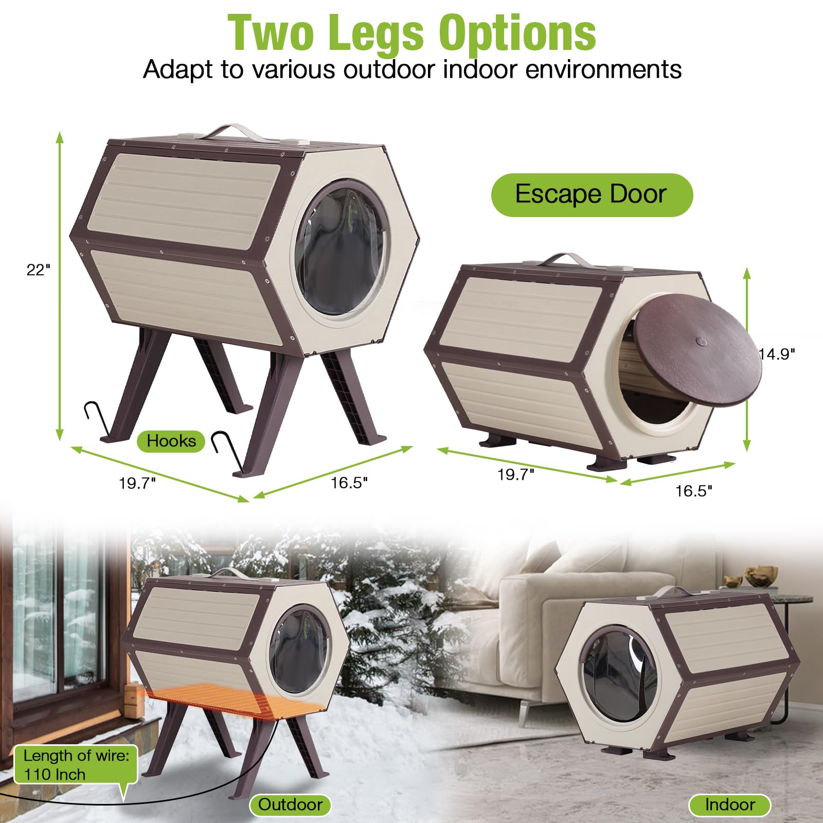 MEDEHOO Outdoor Indoor Heated Cat House with Heater, Combined Cat