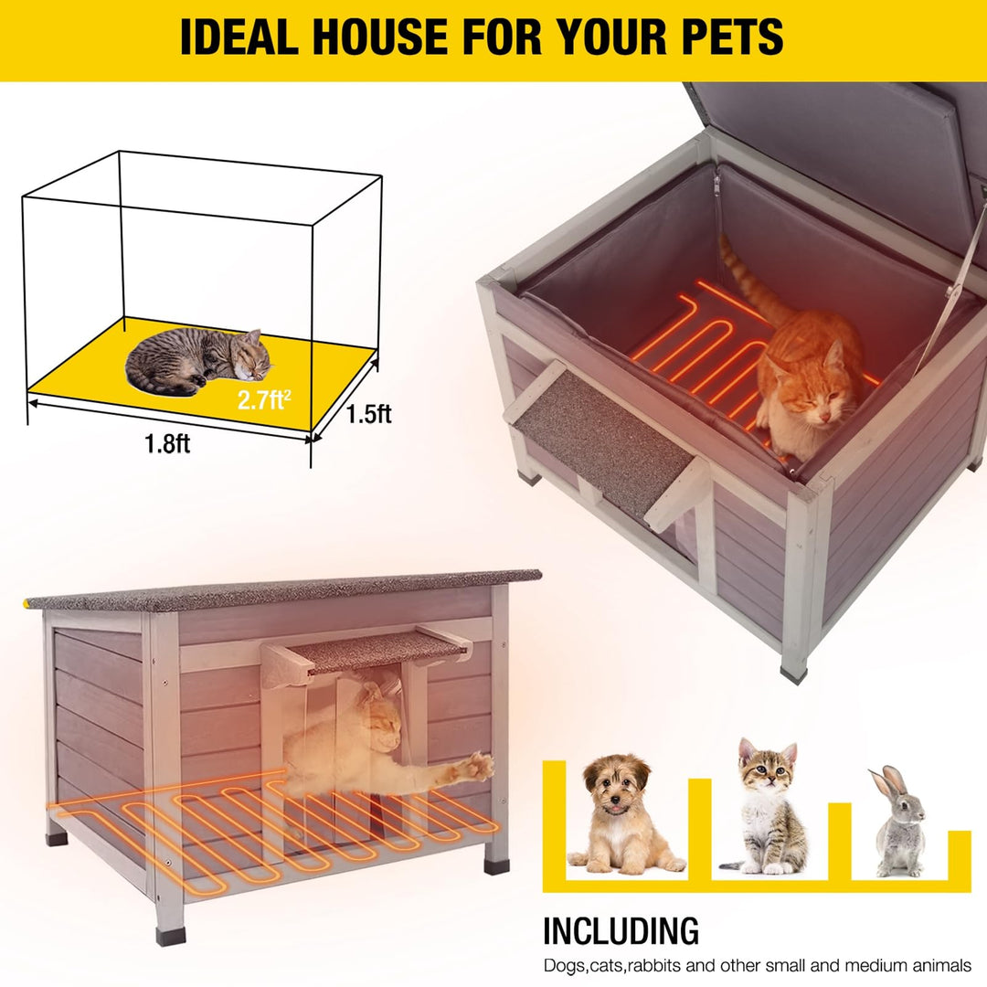 MEDEHOO AIR12-IN-HP Outdoor Heated Cat House with Heated Pad & Insulated Liner, Weatherproof Insulated Feral Cat Shelter for Winter