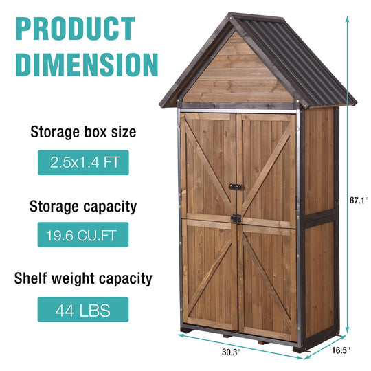 MEDEHOO AIR7004 Shed Outdoor Storage Cabinet with All-Around Strong Metal Frame Wooden Tool House