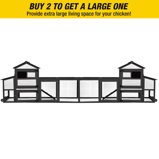 MEDEHOO Chicken Coop on Wheels, Wooden Hen House for 2-3 Chickens, Nest Box and Asphalt Roof, Black