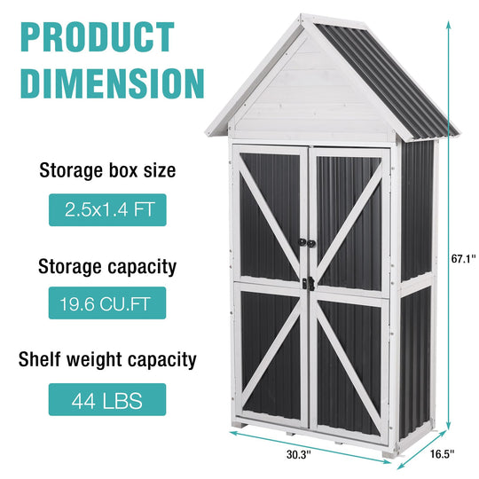 MEDEHOO AIR7004 Shed Outdoor Storage Cabinet with All-Around Strong Metal Frame Wooden Tool House