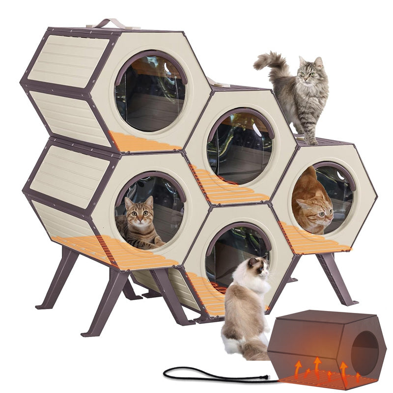 Aivituvin-AIR107 Indoor/Outdoor Heated Cat House with Heated Pad|Durable PP Construction