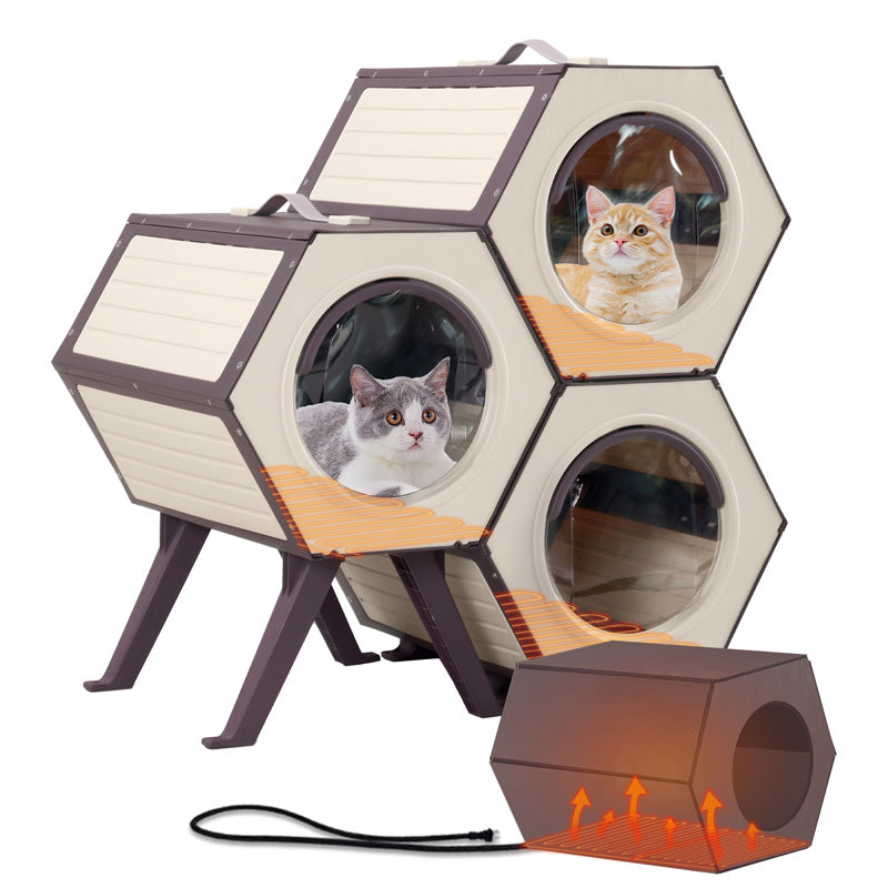 Aivituvin-AIR107 Indoor/Outdoor Heated Cat House with Heated Pad|Durable PP Construction