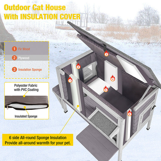 Morgete Insulated Outdoor Cat House for Winter Feral Cats Weatherproof Shelter with Insulated Liner