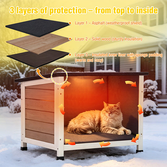 Aivituvin Insulated Outdoor Cat House AIR12-WBR-IN, Weatherproof Feral Cat Shelter with Removable Liner