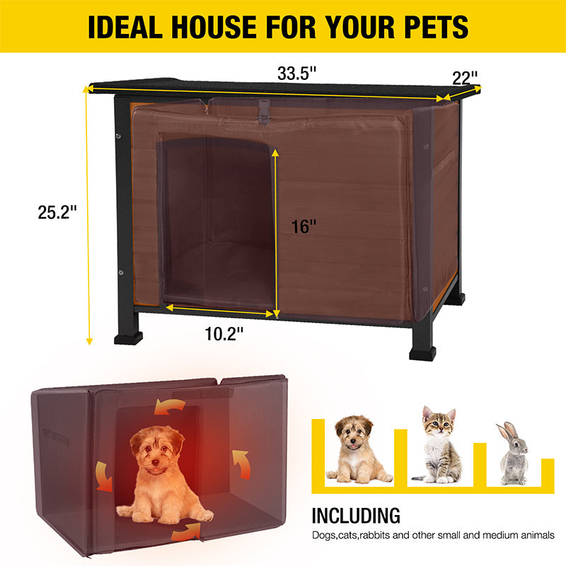 Morgete Insulated Outdoor Dog House with Insulated Liner for Winter Weatherproof Dog Kennel All-Around Iron Frame