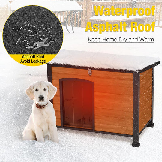Morgete Insulated Outdoor Dog House with Insulated Liner for Winter Weatherproof Dog Kennel All-Around Iron Frame