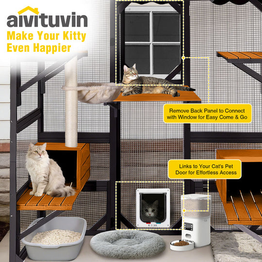 Aivituvin Walk-in Cat Enclosure AIR37-M, 62.6" Large Outdoor Catio, Connects to Window & Cat Door