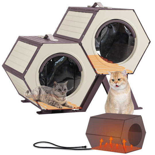 Aivituvin-AIR107 Indoor/Outdoor Heated Cat House with Heated Pad|Durable PP Construction
