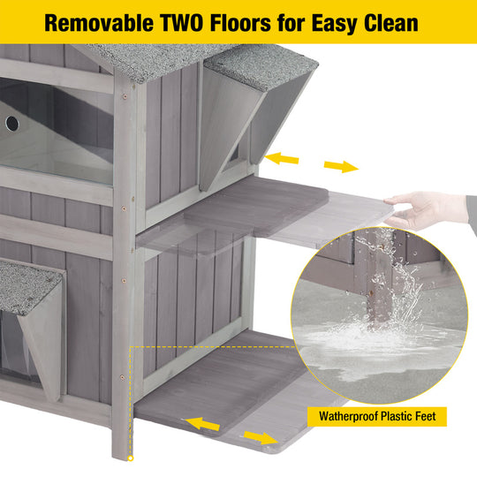 Aivituvin 2-Story Wooden Cat House AIR94, Waterproof Feral Cat Shelter