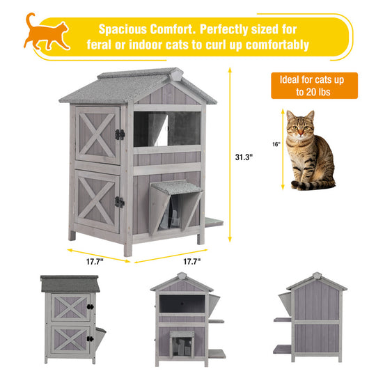 Aivituvin 2-Story Wooden Cat House AIR94, Waterproof Feral Cat Shelter