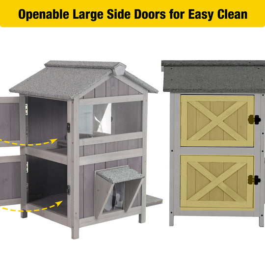 Aivituvin 2-Story Wooden Cat House AIR94, Waterproof Feral Cat Shelter