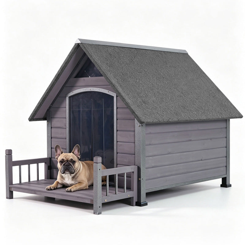 Aivituvin Outdoor Dog House AIR80/81/87, 32.9"L/37.4"L, Porch Design, Iron Frame