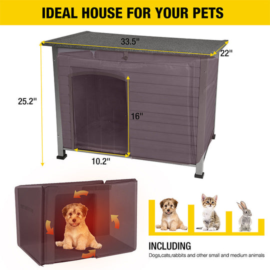 Morgete Insulated Outdoor Dog House with Insulated Liner for Winter Weatherproof Dog Kennel All-Around Iron Frame