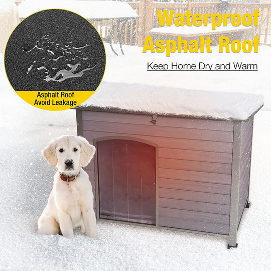 Morgete Insulated Outdoor Dog House with Insulated Liner for Winter Weatherproof Dog Kennel All-Around Iron Frame