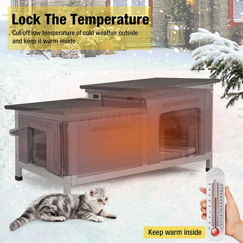 Morgete Insulated Cat House Outdoor Feral Shelter Weatherproof Cat Condo for Winter, Insulated Liner