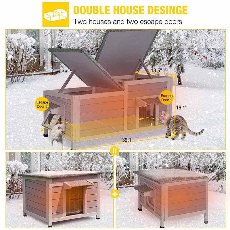 Morgete Insulated Cat House Outdoor Feral Shelter Weatherproof Cat Condo for Winter, Insulated Liner