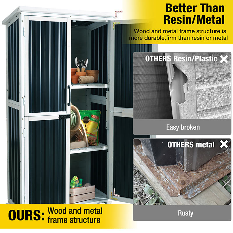 Aivituvin Plastic Garden Storage AIR7012-P, Outdoor Shed with Metal Frame