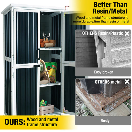 Aivituvin Plastic Garden Storage AIR7012-P, Outdoor Shed with Metal Frame