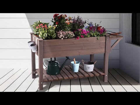 Aivituvin-GUT02 Raised Garden Bed with Large Storage Shelf | Wooden Herb Planter