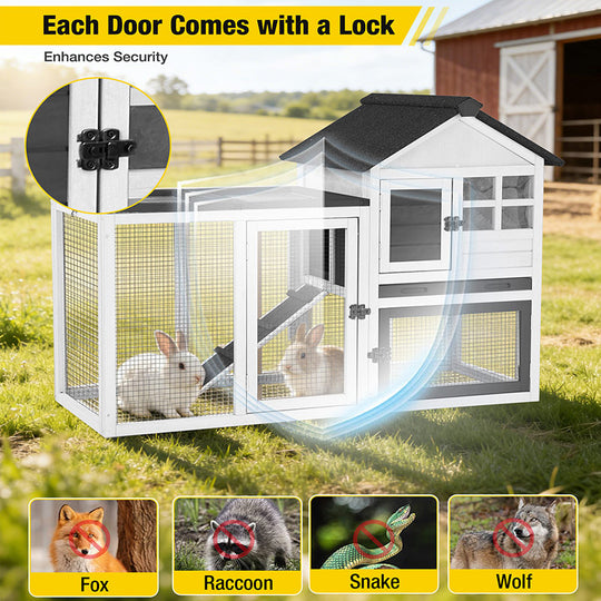 Aivituvin Large Outdoor Rabbit Hutch XZ7002, No Wire Mesh Above the Tray