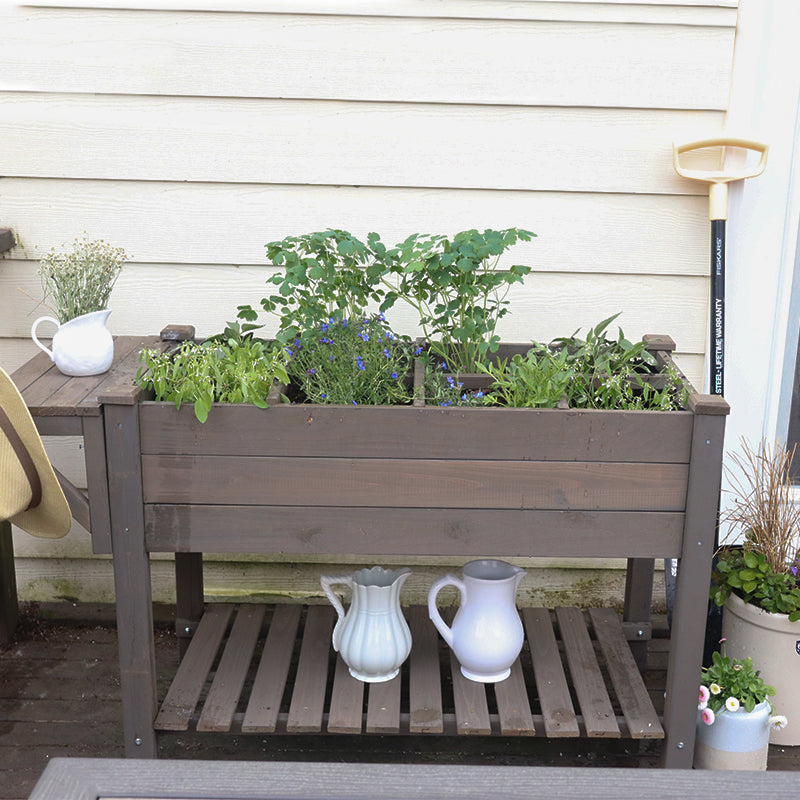 MEDEHOO Raised Garden Bed Elevated Wood Planter Box Stand Outdoor Garden Kit for Herb with Large Storage Shelf - Thumbnail 5