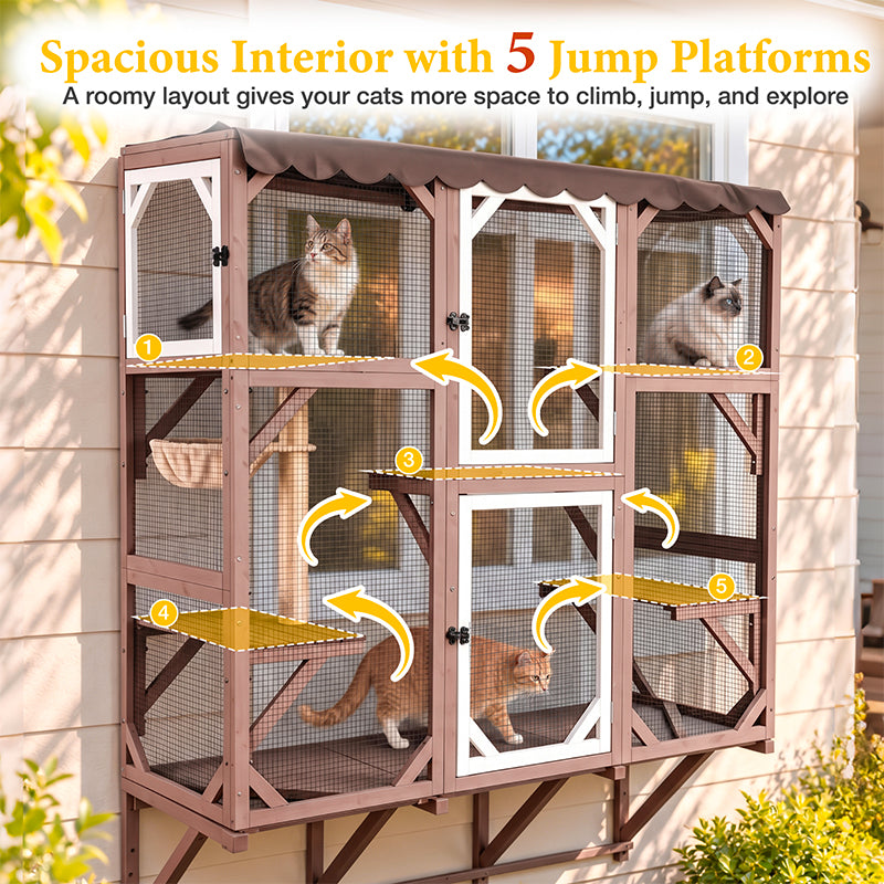 Aivituvin Large Window Cat Catio AIR7016-WC/L, 68" Waterproof Outdoor Cat Enclosure