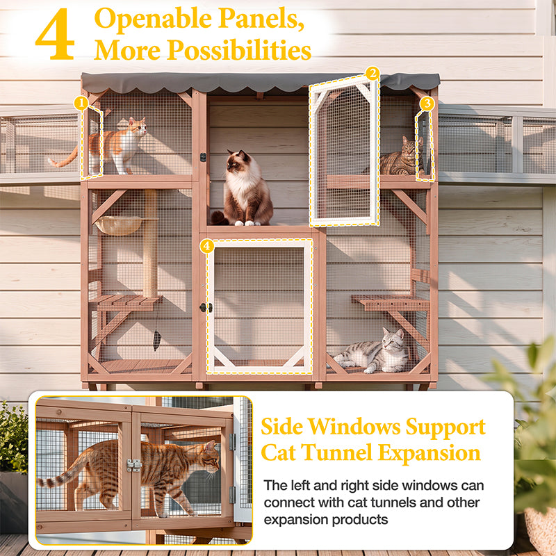 Aivituvin Large Window Cat Catio AIR7016-WC/L, 68" Waterproof Outdoor Cat Enclosure