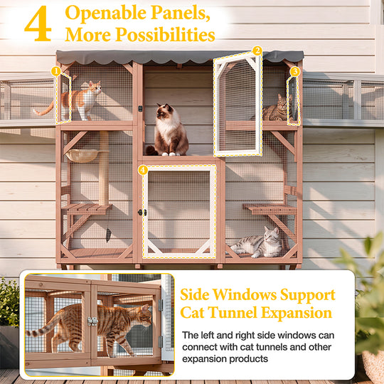 Aivituvin Large Window Cat Catio AIR7016-WC/L, 68" Waterproof Outdoor Cat Enclosure
