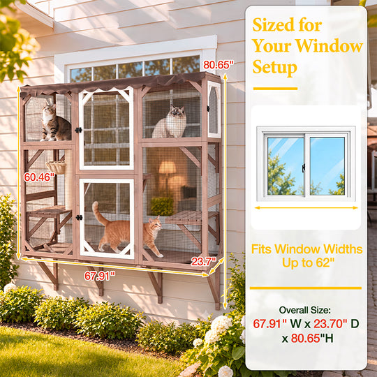 Aivituvin Large Window Cat Catio AIR7016-WC/L, 68" Waterproof Outdoor Cat Enclosure