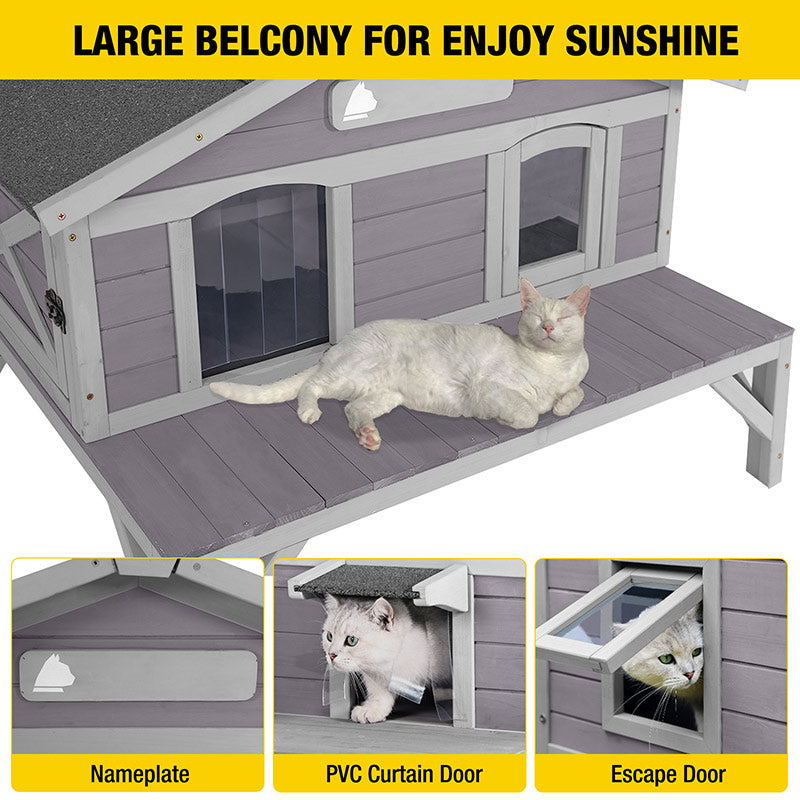 FONTOI Outdoor Cat House Cat Shelter Multi Feral Cats Home Pet House Indoor Outdoor Weatherproof Easy Assembly, Blue, 51.97*26.42*37.28 FONTOI Outdoor Cat House Cat Shelter Multi Feral Cats Home Pet House Indoor Outdoor Weatherproof Easy Assembly, Blue, 51.97*26.42*37.28