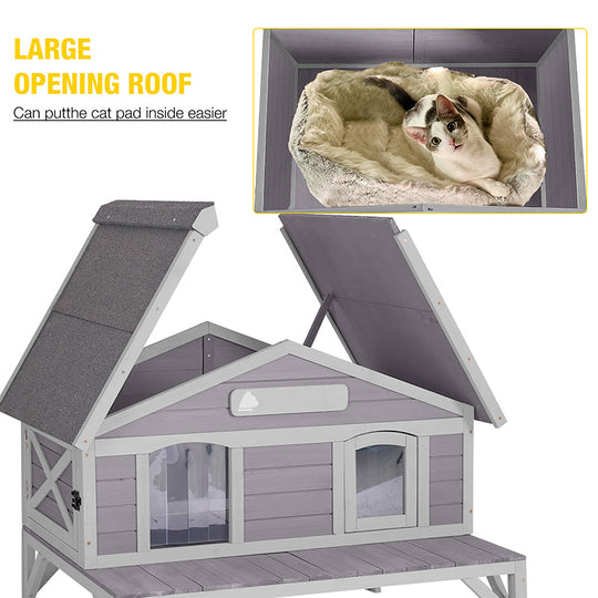 Aivituvin-AIR92 Premium Wooden Cat House for Feral Cats |Weatherproof Shelter