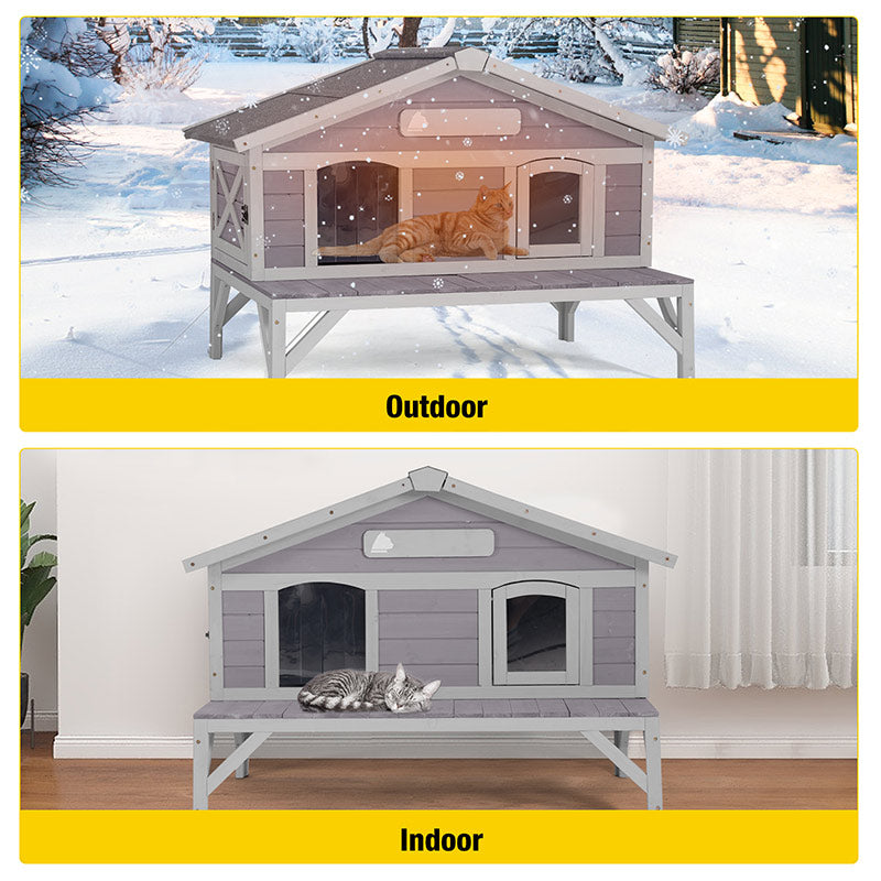 Morgete Outdoor Cat House Feral Cat Shelter Weatherproof with Large Opening Roof for Winter,Escape Door