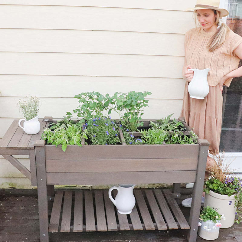 Aivituvin-GUT02 Raised Garden Bed with Large Storage Shelf | Wooden Herb Planter