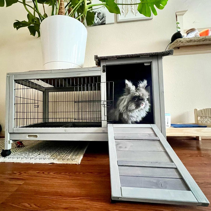 Morgete Rabbit Hutch Bunny Cage Guinea Pig House with Wheels