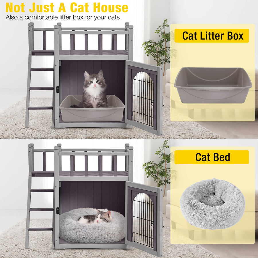 Aivituvin-AIR08-B Outdoor Dog/Cat House, Indoor Cat House (Litter Box and Bed Allowed)