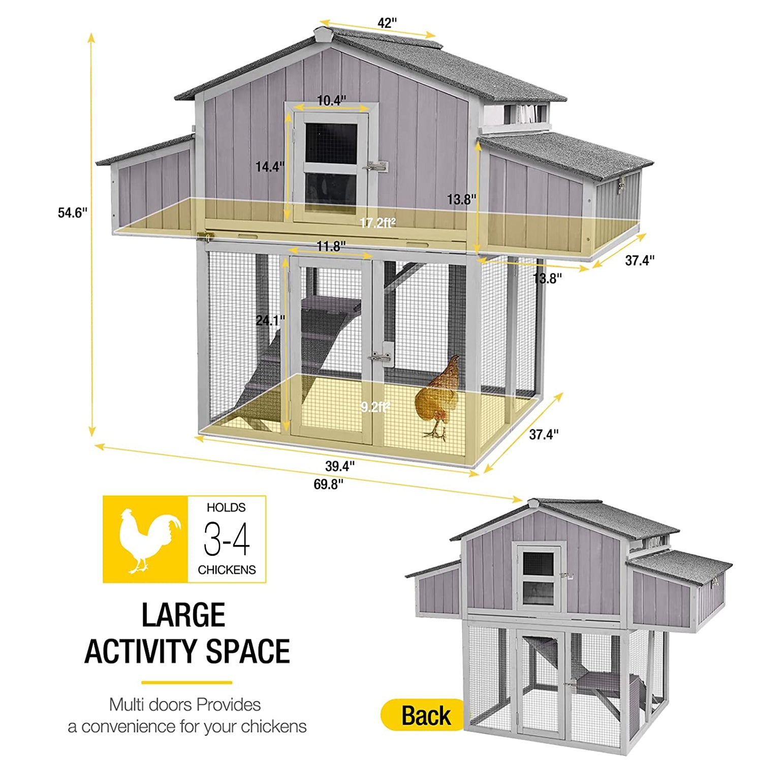 Aivituvin Foldable Chicken Coop AIR66, Fast-Assembly Folding Chicken House for 3–4 Chickens