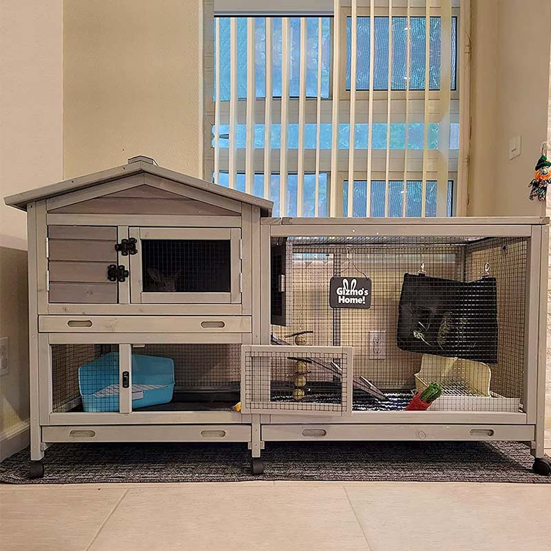 Morgete Wood Rabbit Hutch Bunny Cage with Wheels Small Pet House for Guinea Pig Indoor & Outdoor