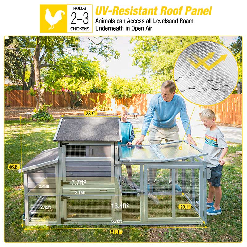 Aivituvin Chicken Tractor AIR27, Wooden Chicken House for 2-4 Hens, 23.03ft²