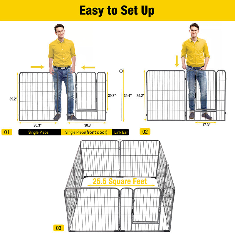Morgete 31'' Foldable Dog Playpen Heavy Duty Metal Puppy Fence with Door Gate Pet Exercise Pen Outdoor Kennel for Small/Medium/Large Dogs - 8 Panels