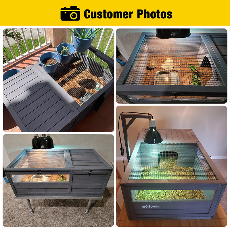 Morgete Tortoise Habitat Wooden Tortoise Enclosure Outdoor & Indoor Large Turtle Cage for Small Reptile Animals, Pull Out Tray from Two Sides