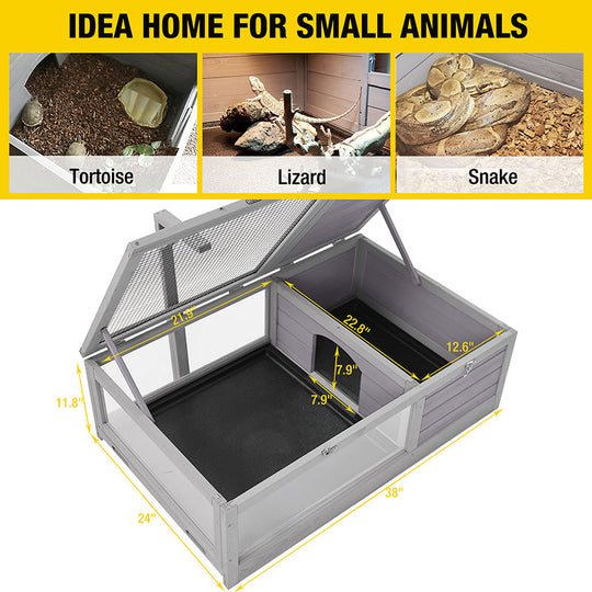 Morgete Tortoise Habitat Wooden Tortoise Enclosure Outdoor & Indoor Large Turtle Cage for Small Reptile Animals, Pull Out Tray from Two Sides