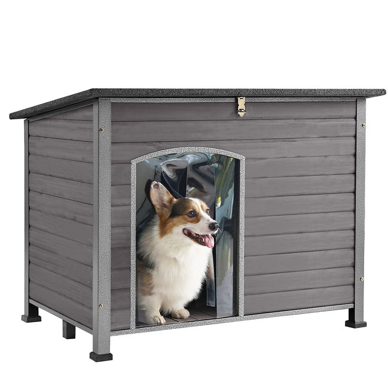 Morgete Wooden Dog House Anti-chewing Kennels for Outdoor & Indoor, Gray, Large