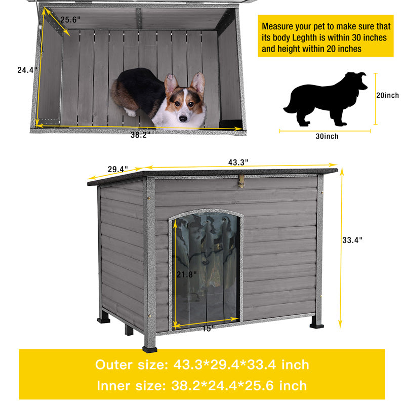 Morgete Wooden Dog House Anti-chewing Kennels for Outdoor & Indoor, Gray, Large